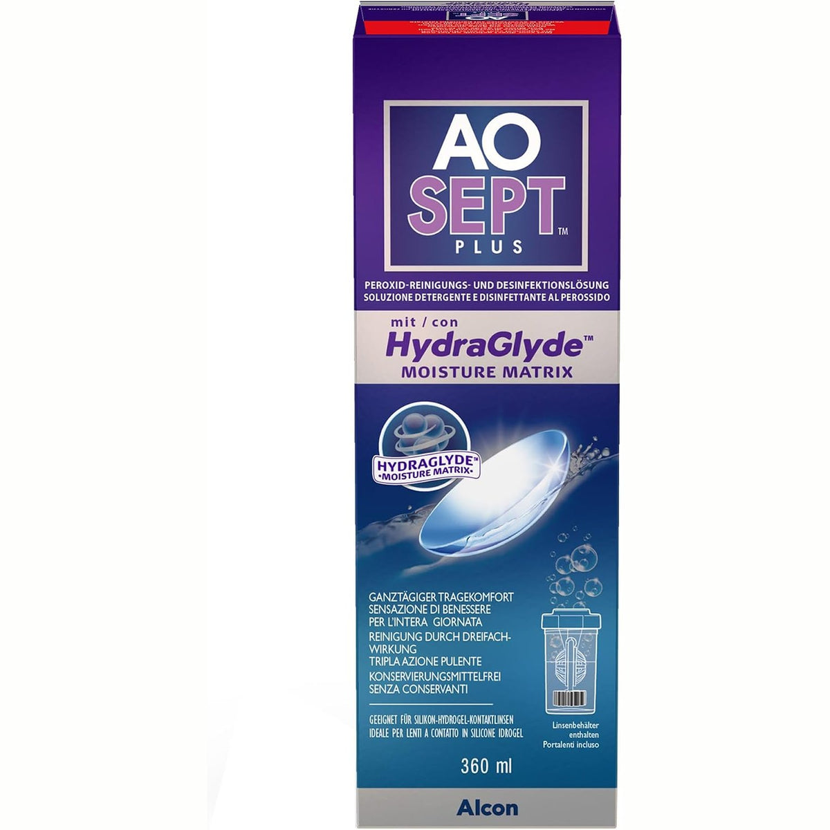 302083 - AOSEPT Tretësirë për lente kontakti Plus me Hydraglyde - Shishe e vetme - 360 ml