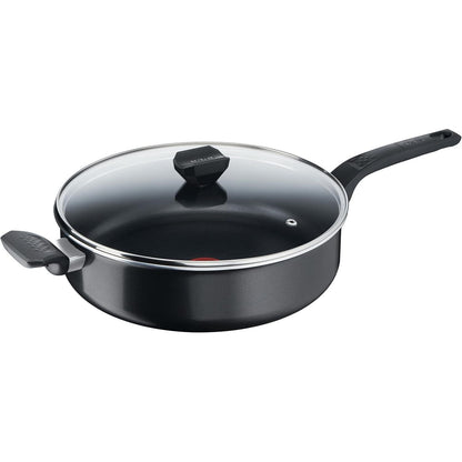 255174 - TEFAL B55537 Easy Cook & Clean tavë 28 cm, përfshirë kapak qelqi, shtresë jo ngjitëse, e sigurt, sinjal termik, bazë difuzioni, e zezë