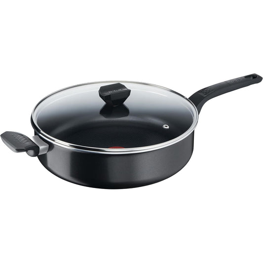 255174 - TEFAL B55537 Easy Cook & Clean tavë 28 cm, përfshirë kapak qelqi, shtresë jo ngjitëse, e sigurt, sinjal termik, bazë difuzioni, e zezë