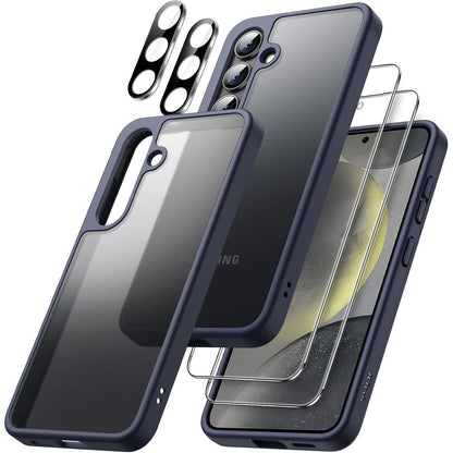 267107 - JETech Mbështjellëse mat 5-në-1 për Samsung Galaxy S24 5G me 2 mbrojtëse ekrani dhe mbrojtëse të lentes së kamerës, film qelqi i temperuar, blu e errët