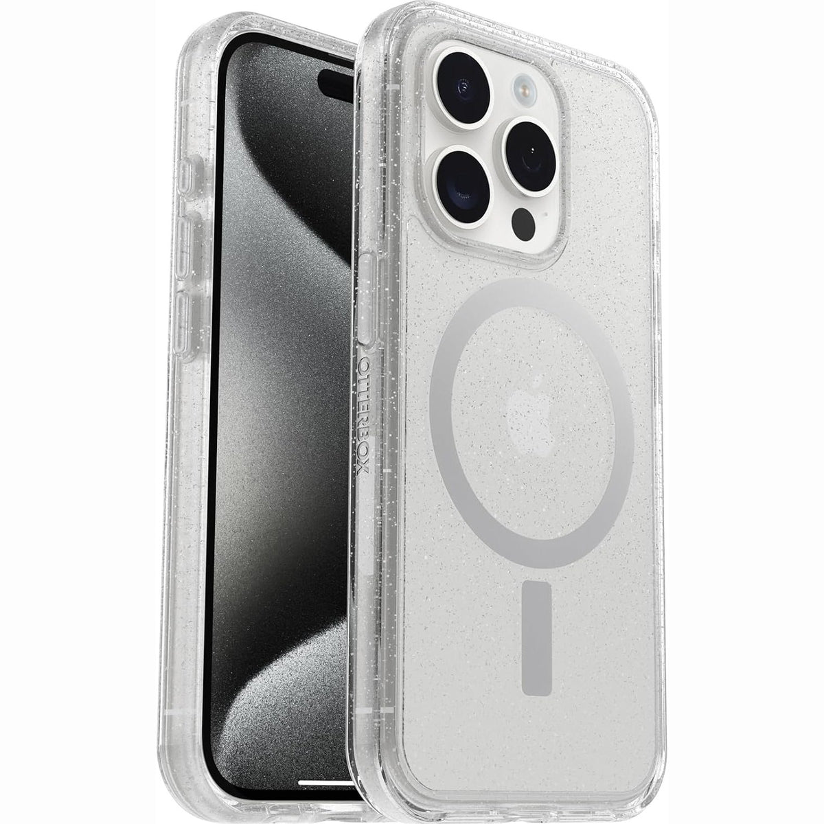 295980 - OTTERBOX Mbështjellëse transparente Symmetry Clear për MagSafe për iPhone 15 Pro, rezistente ndaj goditjeve, e testuar 3 herë sipas standardit ushtarak, Stardust