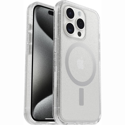 295980 - OTTERBOX Mbështjellëse transparente Symmetry Clear për MagSafe për iPhone 15 Pro, rezistente ndaj goditjeve, e testuar 3 herë sipas standardit ushtarak, Stardust
