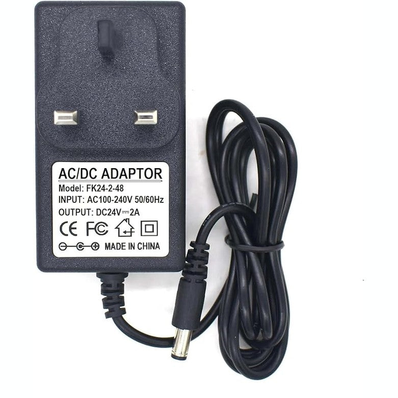 141801 - Adapter furnizimi me energji DC 24V 2A, 48W, AC 100V~240V në DC 24V. Konektor 5.5x2.5mm (i pajtueshëm 2.1mm). Për shirita LED, drejtues LED, CCTV, monitor LCD dhe lodra.