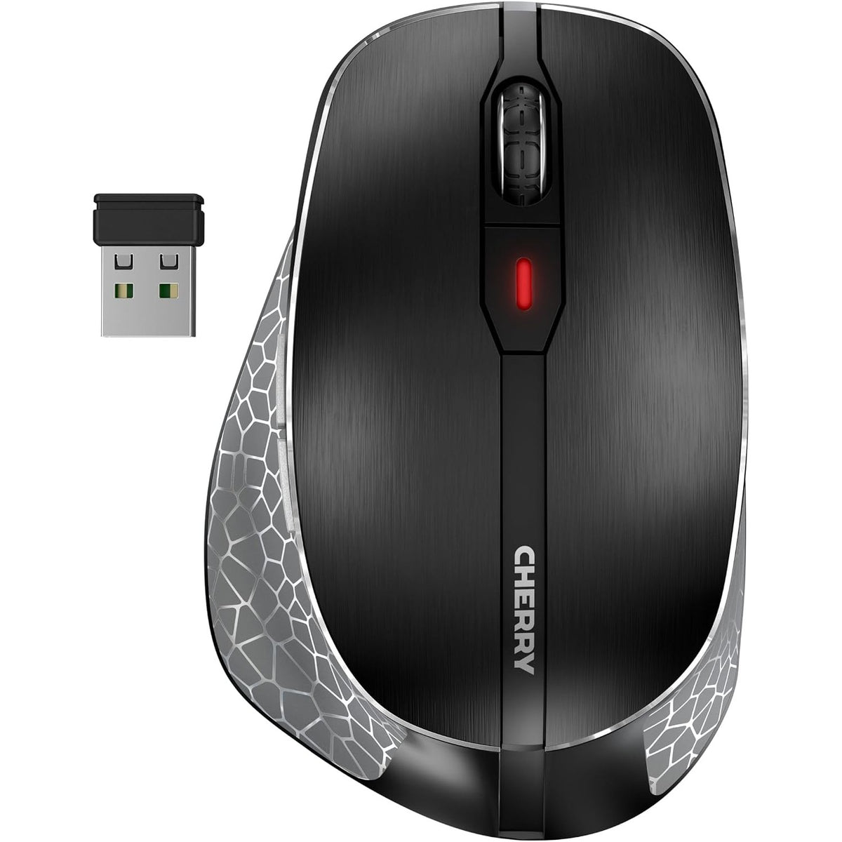 295706 - CHERRY MW 8C Ergo - Maus pa tel dhe i rikarikueshëm, ergonomik për dorën e djathtë, lidhje Bluetooth® ose radio, enkriptuar AES-128, sensor me precizion të lartë, i zi