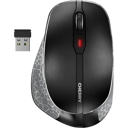 295706 - CHERRY MW 8C Ergo - Maus pa tel dhe i rikarikueshëm, ergonomik për dorën e djathtë, lidhje Bluetooth® ose radio, enkriptuar AES-128, sensor me precizion të lartë, i zi