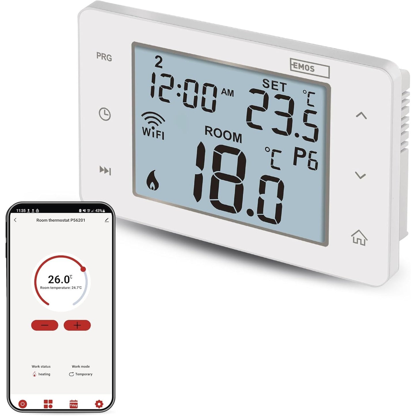 221156 - EMOS Termostat i zgjuar GoSmart për dhomën e shtëpisë, WiFi, për sistemet e ngrohjes dhe ftohjes, kompatibël me Tuya, Google Assistant dhe Alexa, e bardhë