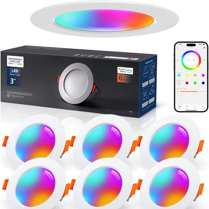 250563 - VARICART Llambë e Hapur LED 230V RGB Alexa, Smart LED me Spot të Sheshtë Bluetooth 7W 2700K-6000K, Llambë të Hapur me Ngjyra të Errësueshme, Set prej 6, IP44 68mm, të Kontrolluara nga Aplikacioni