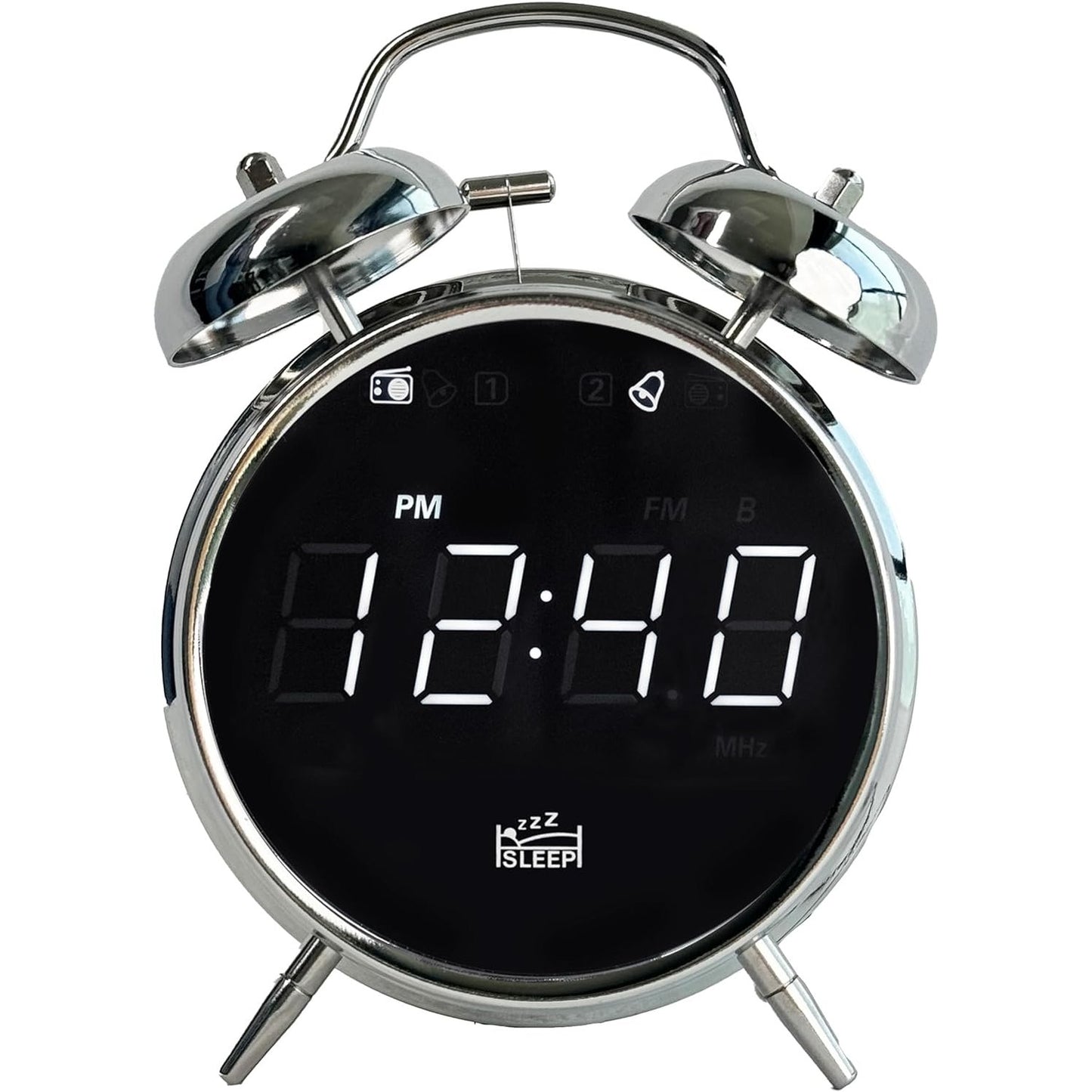 222005 - Schneider - Ora Radio Retro URW 240, Funksion Alarmi, Ekran i Errësueshëm, Zgjim me Zile ose Radio, Krom