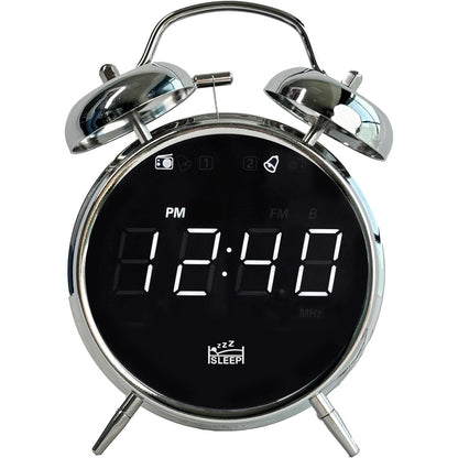 222005 - Schneider - Ora Radio Retro URW 240, Funksion Alarmi, Ekran i Errësueshëm, Zgjim me Zile ose Radio, Krom