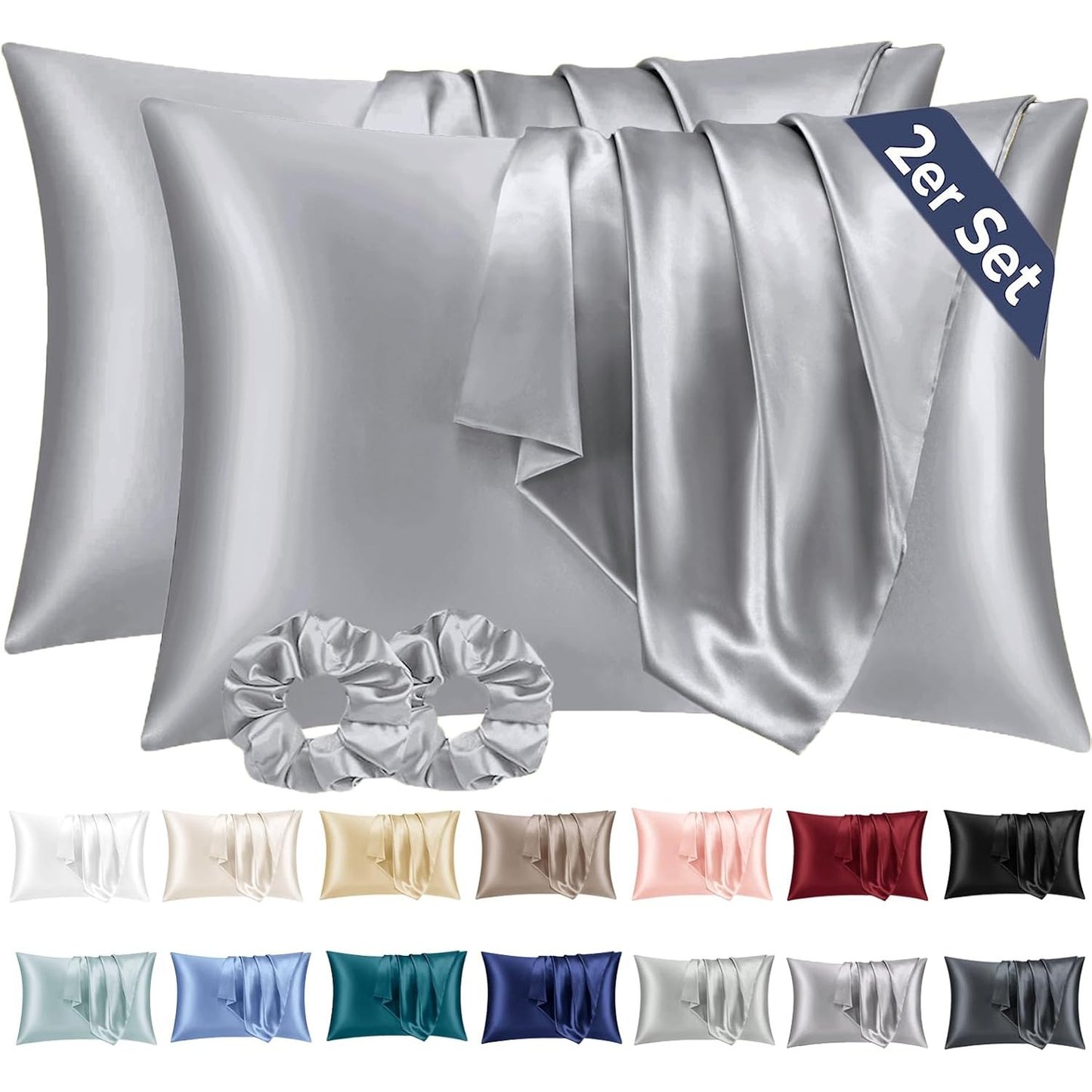216587 - MBULESE JASTËKU SATEN, DIMENSIONE: 50x70, SET ME 2 COPË, NGJYRË GRI, Oeko-Tex