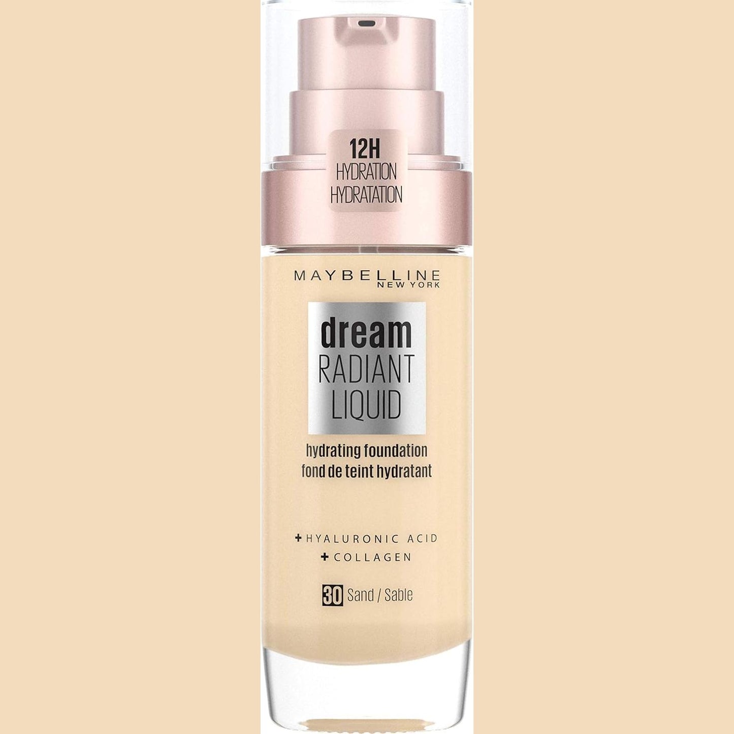 275698 - MAYBELLINE Fondatinë hidratuese e lëngshme Dream Radiant me acid hialuronik dhe kolagjen - Mbulim i lehtë deri në mesatar, deri në 12 orë hidratim, 30 copë