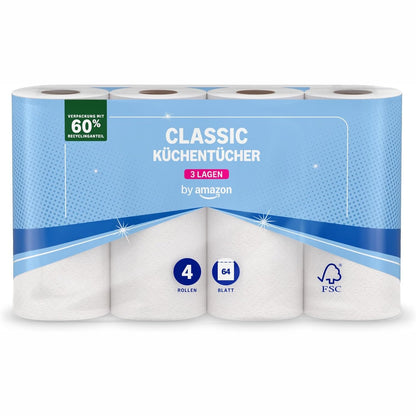 294640 - AMAZON Kitchen Roll, 3-shtresa, 4 rrotulla, 64 fletë për rrotull, i certifikuar nga FSC
