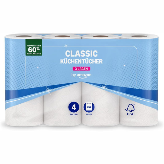294640 - AMAZON Kitchen Roll, 3-shtresa, 4 rrotulla, 64 fletë për rrotull, i certifikuar nga FSC