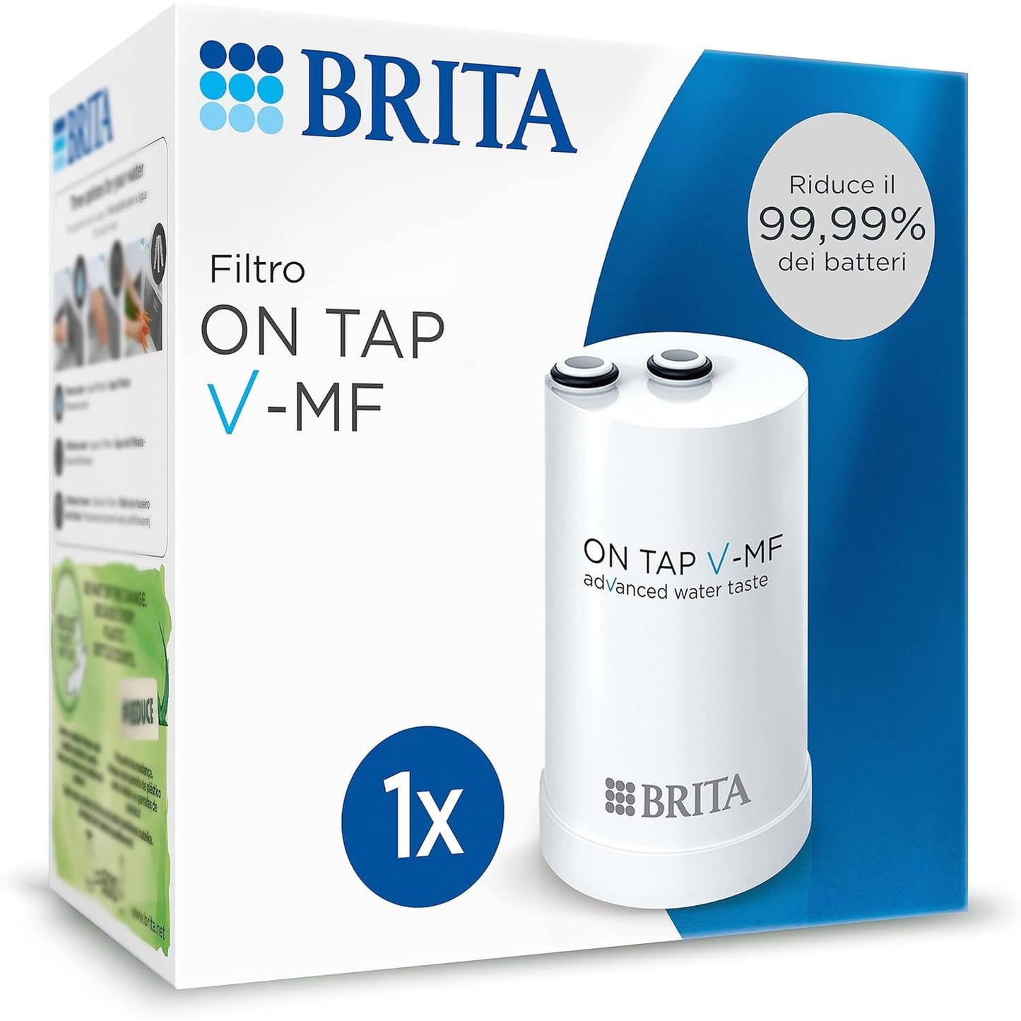 222334 - BRITA Filtri i ujit të rubinetit ON TAP V-MF, kapacitet: 600L, redukton klorin, PFAS, 99.99% të baktereve, mikropjesëzave dhe metaleve, për ujë të pijshëm të mirë dhe të sigurt