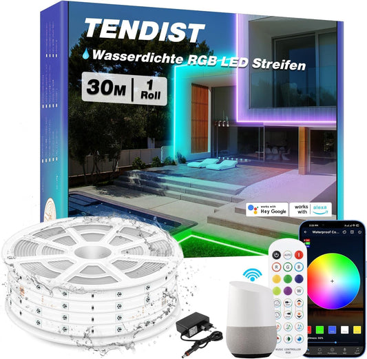 170116 - TENDIST Shirit LED për Jashtë 50M, RGB, i Pajtueshëm me Alexa, IP67, 24V, i Papërshkueshëm nga Uji për Ballkoni, Festival, Tarrace të Jashtme (25M * 2)