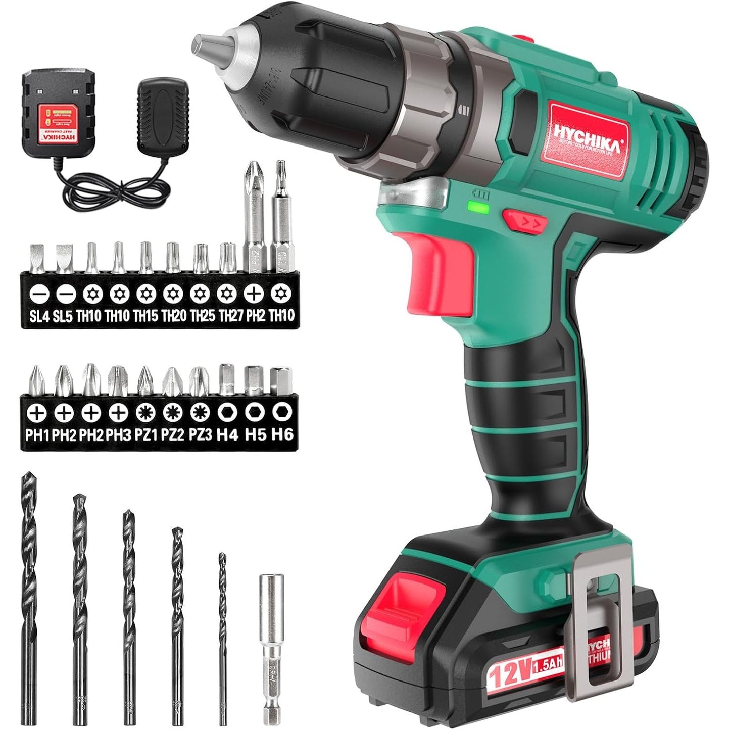 322314 - HYCHIKA Sharrë pa tel 12V, kaçavidë pa tel 30Nm, 21+1 cilësime çift rrotullues, 2 shpejtësi të rregullueshme, 26 aksesorë, dritë LED