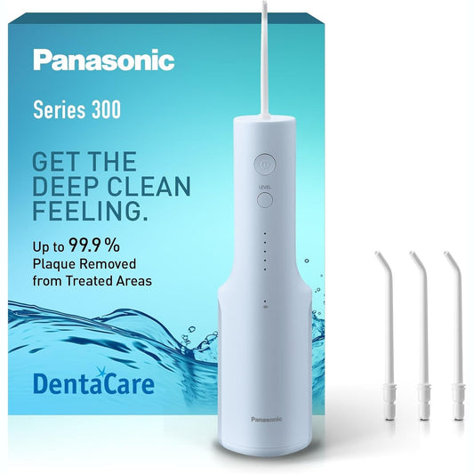 320950 - PANASONIC Pastrues dhëmbësh me ujë ultrasonik Series 300 EW-DJ27-A303, Ujitës Oral, Kapacitet: 200 ml, IPX7, 4 Gryka Standarde, 5 Cilësime Presioni, Aksesorë Udhëtimi, Ngjyra: Blu