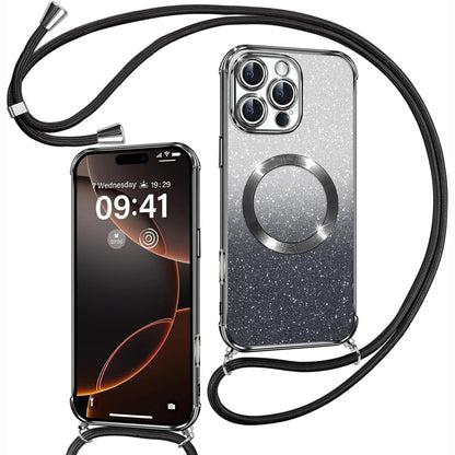 274589 - PHOONA Rrip magnetik për qafën për iPhone 16 Pro me kordon, i pajtueshëm me MagSafe, mbrojtëse e qëndrueshme dhe me shkëlqim, rezistente ndaj goditjeve për iPhone 16 Pro, e zezë