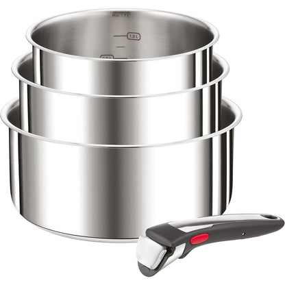 231122 - TEFAL SET TENXHERESH INGENIO ME 4 PJESE 16/18/20 CM + 1 DOREZË E LËVIZSHME, ÇELIK INOX, I Pajtueshëm ME INDUKSIONIN