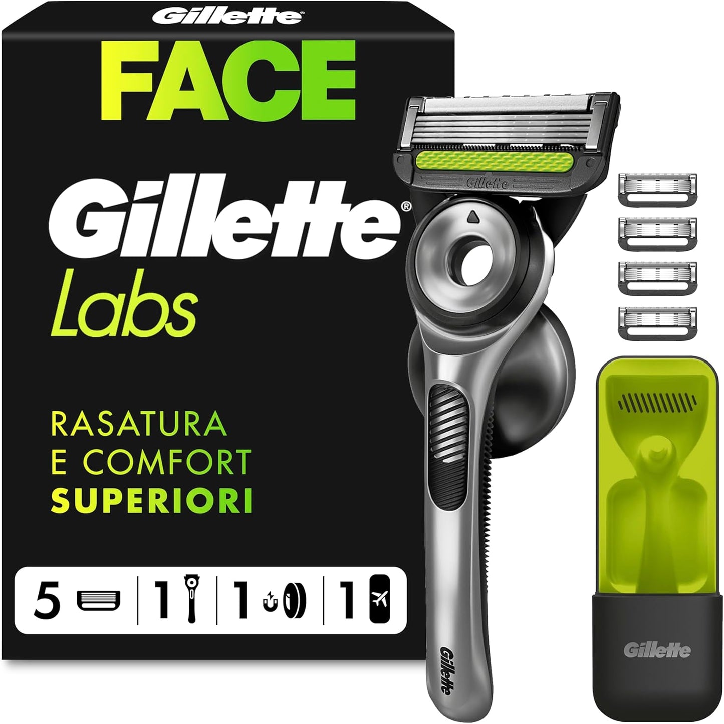 289615 - GILLETTE LABS BRISKË PËR BURRA, ME 5 FISHEKË ZËVENDËSUES, GRI