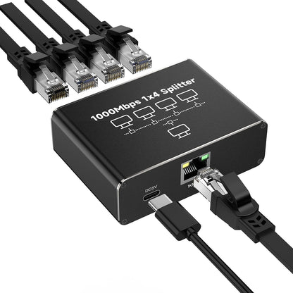 293814 - GLASFLENGTH Switch Ethernet me 4 Porta, Ndarës RJ45 1000Mbps, Qendër Ethernet RJ45 1-në-4
