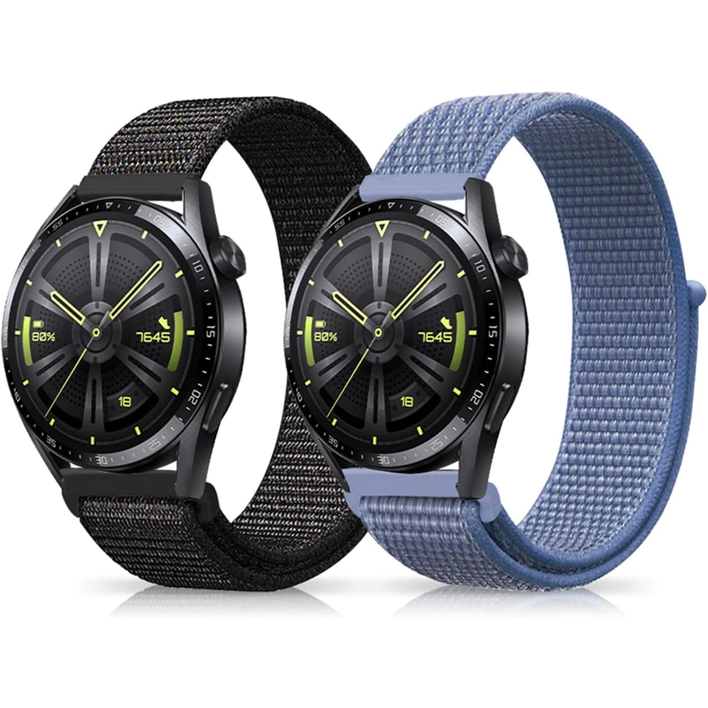 190225 - NIBOOW Rrip Krahu 22mm prej Najloni për Huawei Watch GT 6/GT 6 Pro/GT 5/GT 5 Pro/GT 4/GT 3/GT 2 Pro (46 mm), Huawei Watch 5/Watch4/Watch3 Pro (46 mm)/Watch 4 Pro 48 mm - Ngjyra e Zi dhe Blu