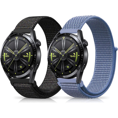 190225 - NIBOOW Rrip Krahu 22mm prej Najloni për Huawei Watch GT 6/GT 6 Pro/GT 5/GT 5 Pro/GT 4/GT 3/GT 2 Pro (46 mm), Huawei Watch 5/Watch4/Watch3 Pro (46 mm)/Watch 4 Pro 48 mm - Ngjyra e Zi dhe Blu