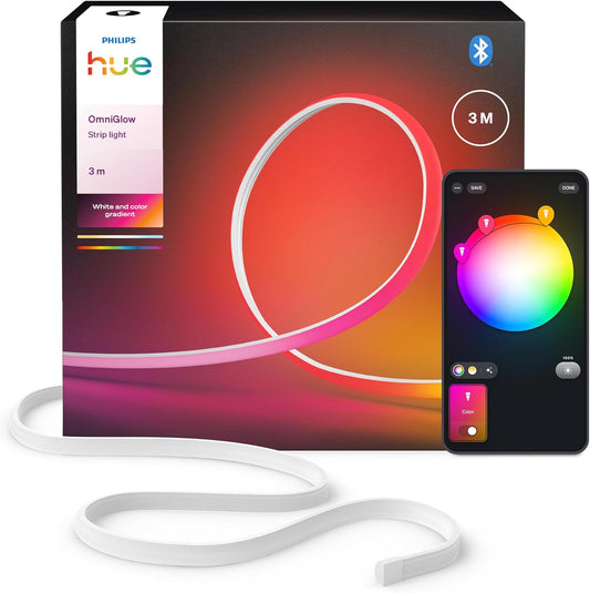 204044 - PHILIPS Hue OmniGlow - Shirit LED Micro 3m, 2700 lm, Ndriçim Ambient dhe Gjallë, Fleksibilitet i Brendshëm, Dritë Uniforme, e Prekshme, Kontrollueshme nëpërmjet Aplikacionit dhe Zërit