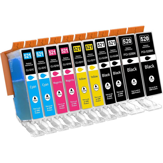124784 - JHAAN Kartusha Boje e Pajtueshme me CANON PGI-520 CLI-521, Pixma iP3600 iP4600 iP4700 MP540 MP550 MP560 MP620 MP630 MP640 MP980 MP990 MX860 MX870, Seti permban: 4 të Zeza, 2 Cian, 2 Magenta, 2 të Verdha