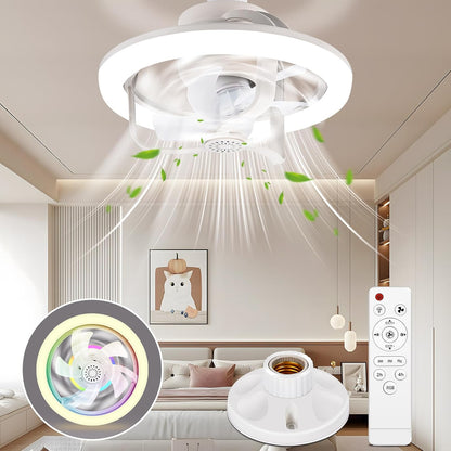 209471 - YOOHBERRYS Ventilator Tavani me Dritë dhe Prizë E27, Ventilatorë Tavani RGB me Llambë Ventilatori, Model i Heshtur me Telekomandë, Madhësia 28cm*18cm