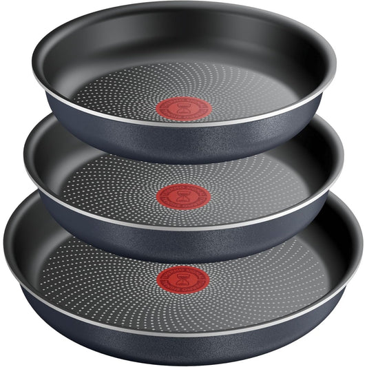 270178 - Tefal Ingenio Enjoy Set me 3 Tiganë 22/24/28 cm + Dorezë e Heqshme, Jo-ngjitës, i Përshtatshëm për Induksion, Veshje Titanium, Thermo-Signal, Ngrohje e Shpejtë, i Sigurt për Lavastovilje dhe Furrë.