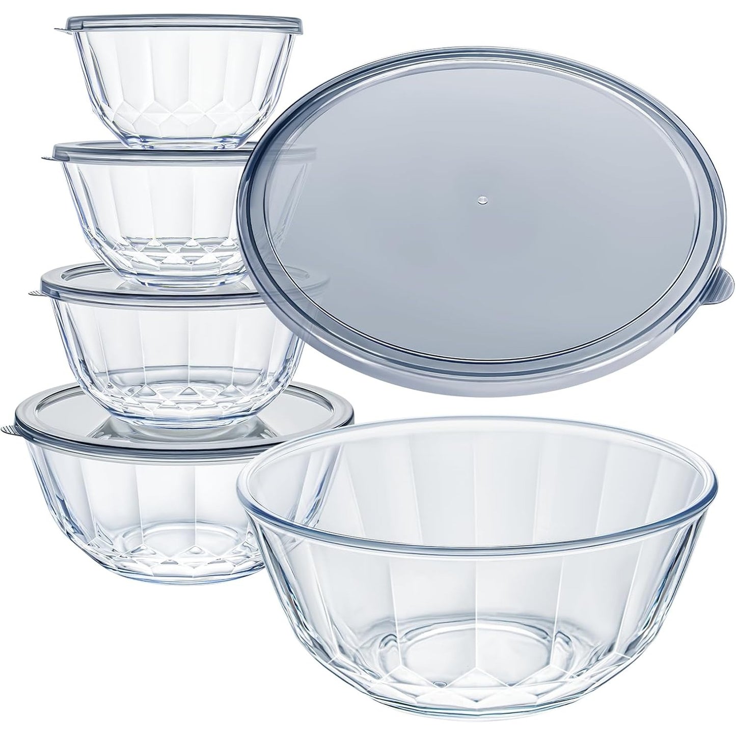 221600 - LUVAN Set tasash qelqi me kapak, 5 pjesë (0.8L/1.05L/1.6L/2.7L/4.45L), qelqi borosilikati, të sigurta për mikrovalë dhe lavastovilje