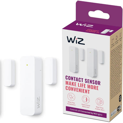 164398 - SENSORI I KONTAKTIT WiZ - Paketa Dyfishtë e Monitorimit të Shtëpisë me Alarme në Kohë Reale dhe Drita Alarmi, Instalim I Lehtë, Kontroll Nga Aplikacioni, Lidhje me Kamerën dhe Dritat WiZ