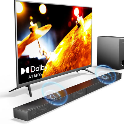 188650 - ULTIMEA Soundbar për TV me 3.1.2 kanale, i pajtueshëm me Dolby Atmos, 2 Drajverë me ndezje lart, Subwoofer i integruar, Suporton 4K HDR, HDMI IN/eARC, Fuqia maksimale 390W, Modeli Nova S70 2024 ultra i hollë