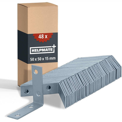 314836 - HELPMATE - 48 Mbështetëse Karrigesh Metalike, 50x50x15 mm, mbështetëse fiksimi të galvanizuara dhe të blu-të pasivizuara, mbështetëse fiksimi me mbrojtje anti-korrozioni, të qëndrueshme