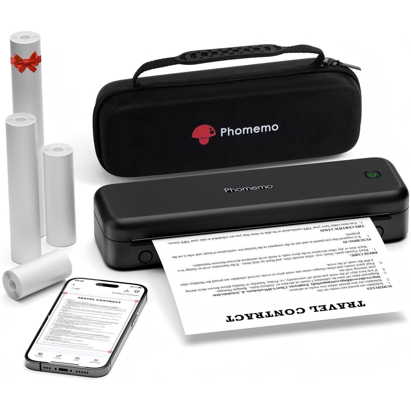 276110 - PHOMEMO M834 Printer Termik A4, Printer Termik pa Bojë, Lidhje Bluetooth dhe USB, Portativ, Çantë Mbajtëse, 4 Rrotulla Letre Termike, i Zi