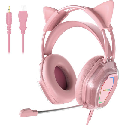 273951 - MACE WANTAK Kufje për Vesh me Mikrofon – Me Tel (3.5 mm/USB) – Kufje Lojërash për PC/PS5/Xbox – Me Anulim Zhurme, Tingull HiFi, 20-20,000Hz – Të Lehta dhe të Komode për Gra/Vajza (Rozë)