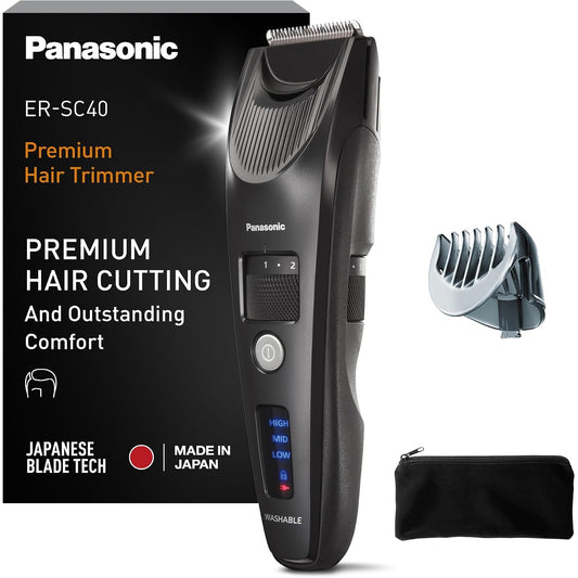 307141 - PANASONIC Makinë prerëse flokësh ER-SC40K803 për burra, portative, pa tel, e papërshkueshme nga uji, 20 cilësime gjatësie, 1 aksesor, e zezë