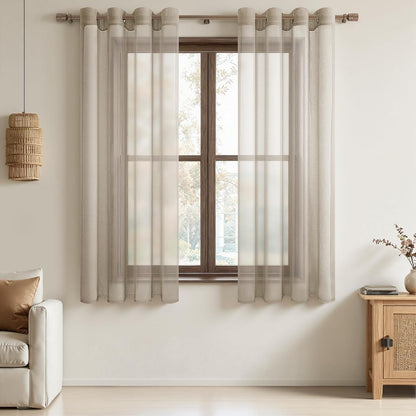 221677 - MRTREES Perde Voile, Gjysmëtransparente, të Shkurtra me Vrima, Bezhë, 137×140cm (L×G), Set me 2 copë