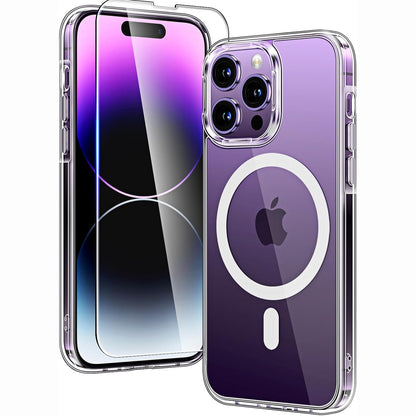 295423 - TAURI Mbështjellës magnetik për iPhone 14 Pro Max [Mbrojtje ushtarake] me mbrojtës ekrani prej qelqi të temperuar - 6.7 inç - Transparent - E pajtueshme me MagSafe