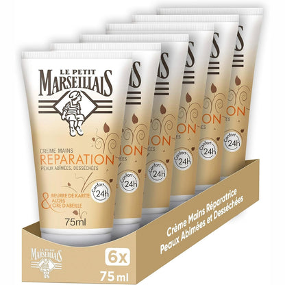 302195 - LE PETIT MARSEILLAIS Krem riparues për duar për lëkurë të dëmtuar dhe të thatë, paketë me 6 tuba 75 ml