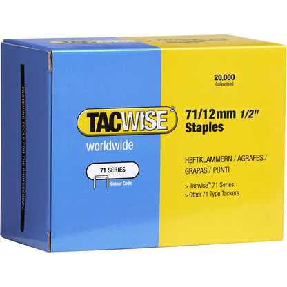 314766 - TACWISE Kapëse 0370 Tipi 71 / 12 mm të galvanizuara për tapiceri, pako me 20,000 copë