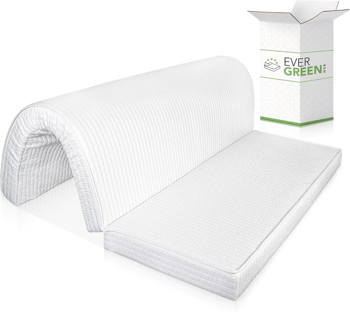260080 - EVERGREENWEB Dyshek për divan 160x190 cm, 10 cm i lartë, Mbulesë hipoalergjike e bardhë, Dyshek me shkumë të palosshme për mysafirë, Divan-krevat