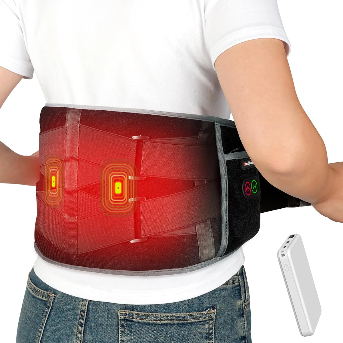 300453 - COMFYTEMP Masazh me vibrim me rrip nxehtësie për shpinë, 25Wh, 155x20cm, pa tel