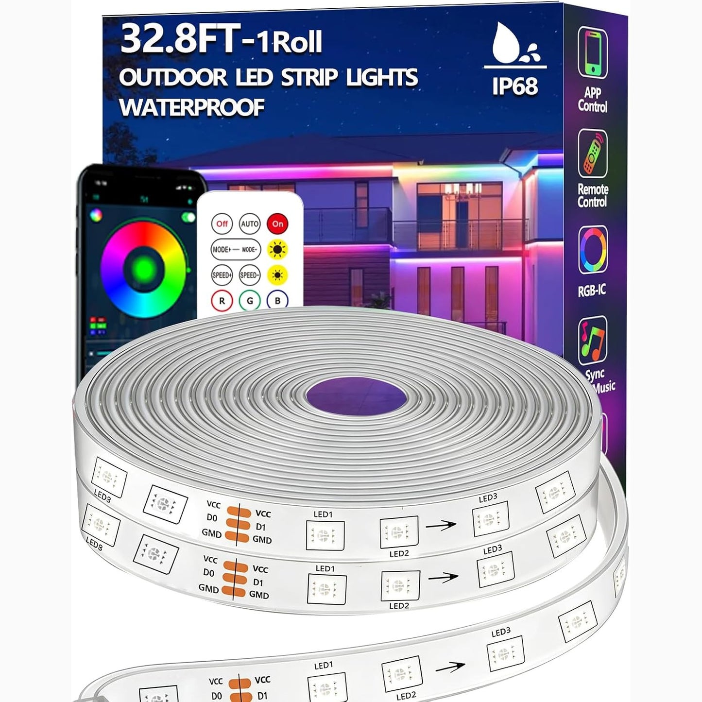 223288 - Shirit LED RGB+IC 10m, IP68 i papërshkueshëm nga uji, dritë litari me sinkronizim muzike Bluetooth