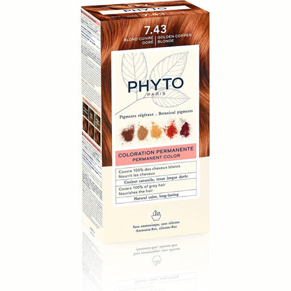 272469 - PHYTO PARIS - Ngjyrë e Përhershme Flokësh 7.43 Copper Blonde, intensive dhe natyrale, mbulon flokët gri, kit i plotë për përdorim të vetëm