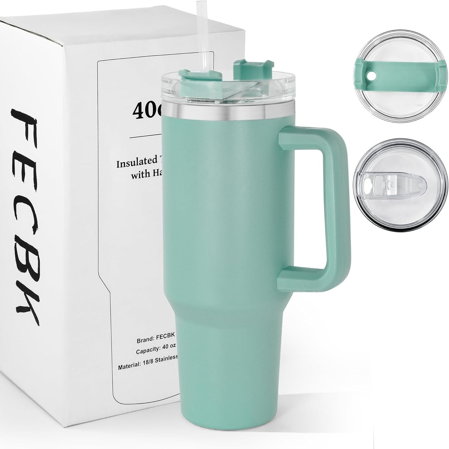 223665 - FECBK Gotë e izoluar me kashtë dhe dorezë, 1.2L, 100% e papërshkueshme nga rrjedhjet, mban pijet të ftohta për 34 orë dhe të nxehta për 12 orë, çelik inox, ngjyrë blu e gjelbër