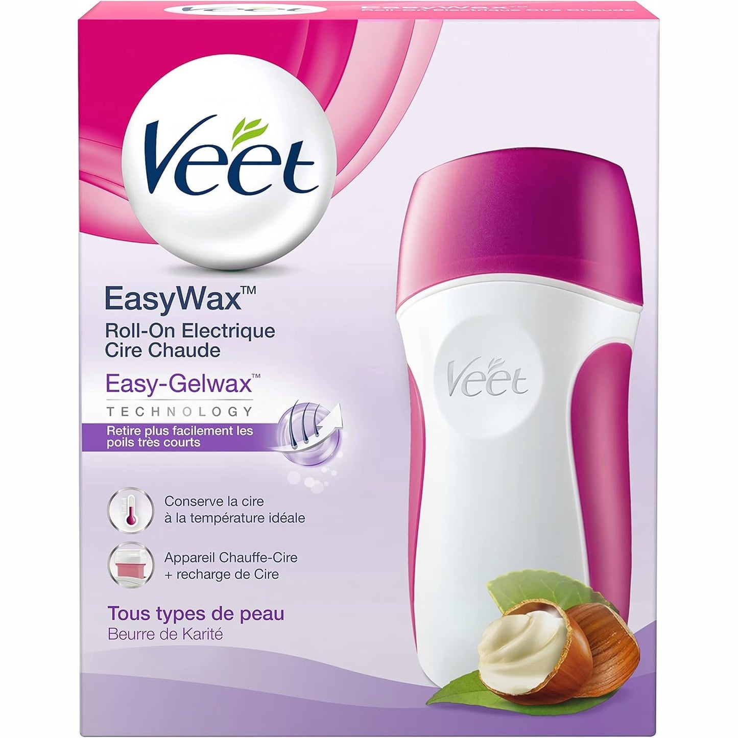 318142 - VEET EasyWax Roll-On Ngrohës Elektrik Dylli për Krahë dhe Këmbë, Gjalpë Shea, Mbushje 50 ml