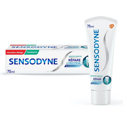275928 - SENSODYNE - Pastë dhëmbësh për riparim dhe mbrojtje - Riparim i thellë për dhëmbë të ndjeshëm - Klinikisht e provuar për lehtësimin e ndjeshmërisë së dhëmbëve - Me Novamin - Mente e freskët - 75 ml