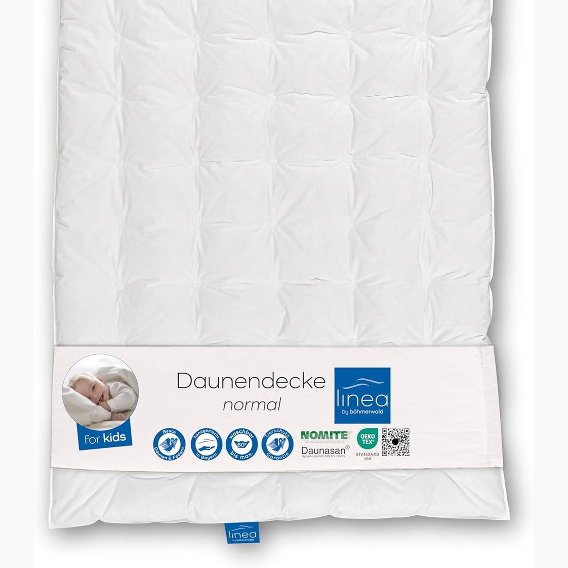 175129 - BÖHMERWALD LINEA - Jorgan Fëmijë me Pupë, 100x135 cm, 90% Pupë / 10% Pupla, Klasa 1, 300g, I Përshtatshëm për Alergjikë, Lavje deri në 60°C, Prodhuar në Gjermani
